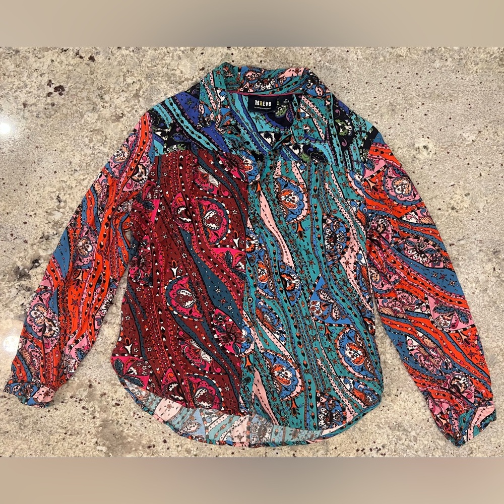 Maeve by Anthropologie The Paz Button Down Shirt | Small Petite | 100% Viscose